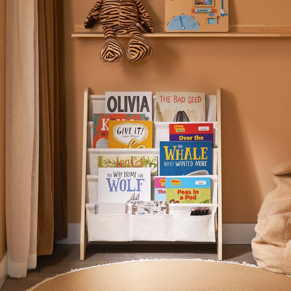 Kinder-Bücherregal Hängefächerregal Zeitungsständer aus MDF Natur