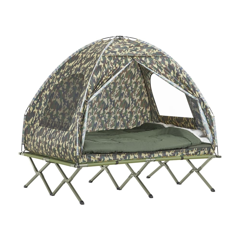 Tente de camping pliable 4en1 pour 2 personnes effet bois vert