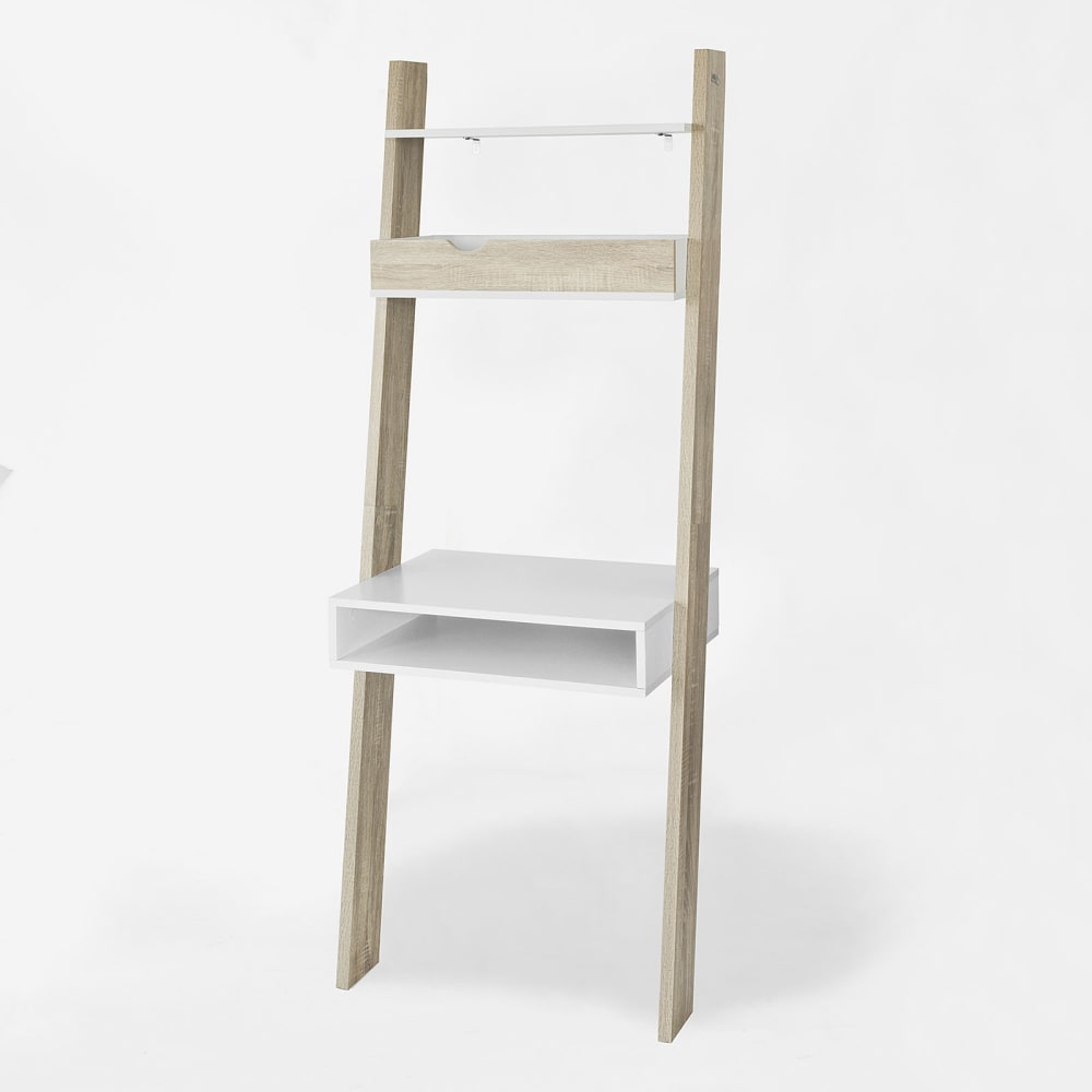 Bibliothèque avec bureau cubique et 2 étagères effet bois naturel