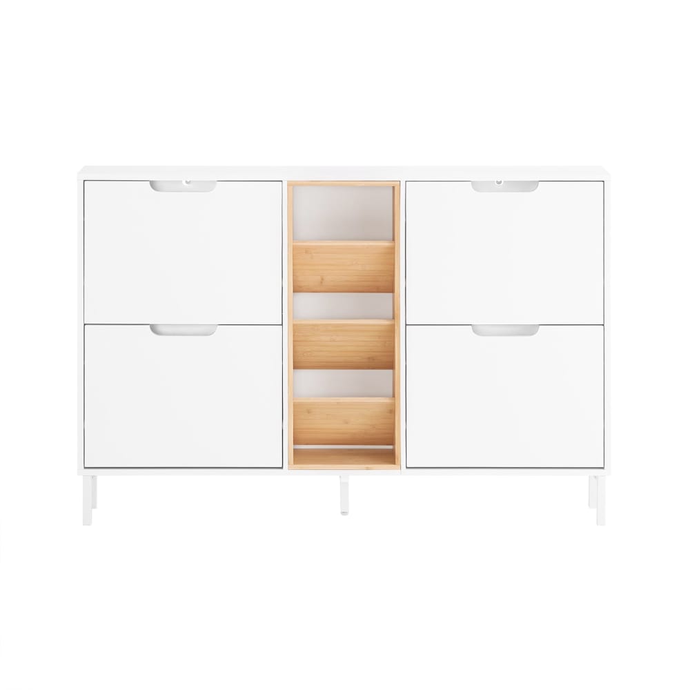 SoBuy Schuhschrank Schuhkipper Schuhkommode aus MDF(E1) Bambus Weiß Weiß Spanplatte