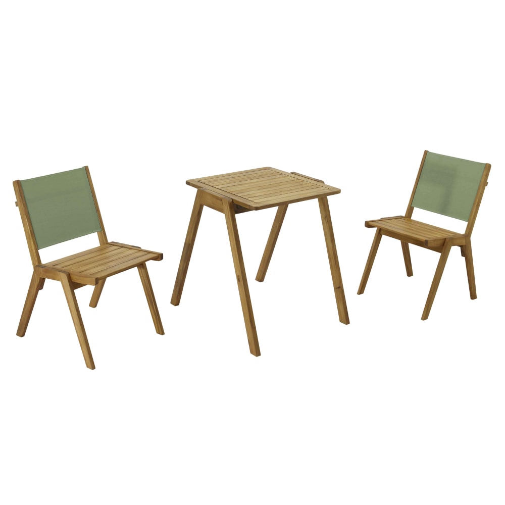 Table de jardin carrée et 2 chaises en bois vert cactus