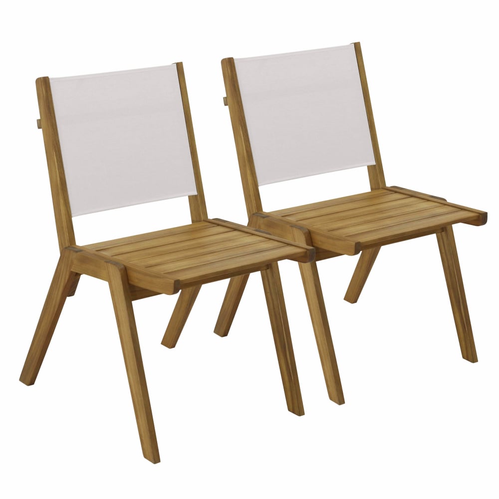 Lot de 2 chaises de jardin en eucalyptus et textilène écru