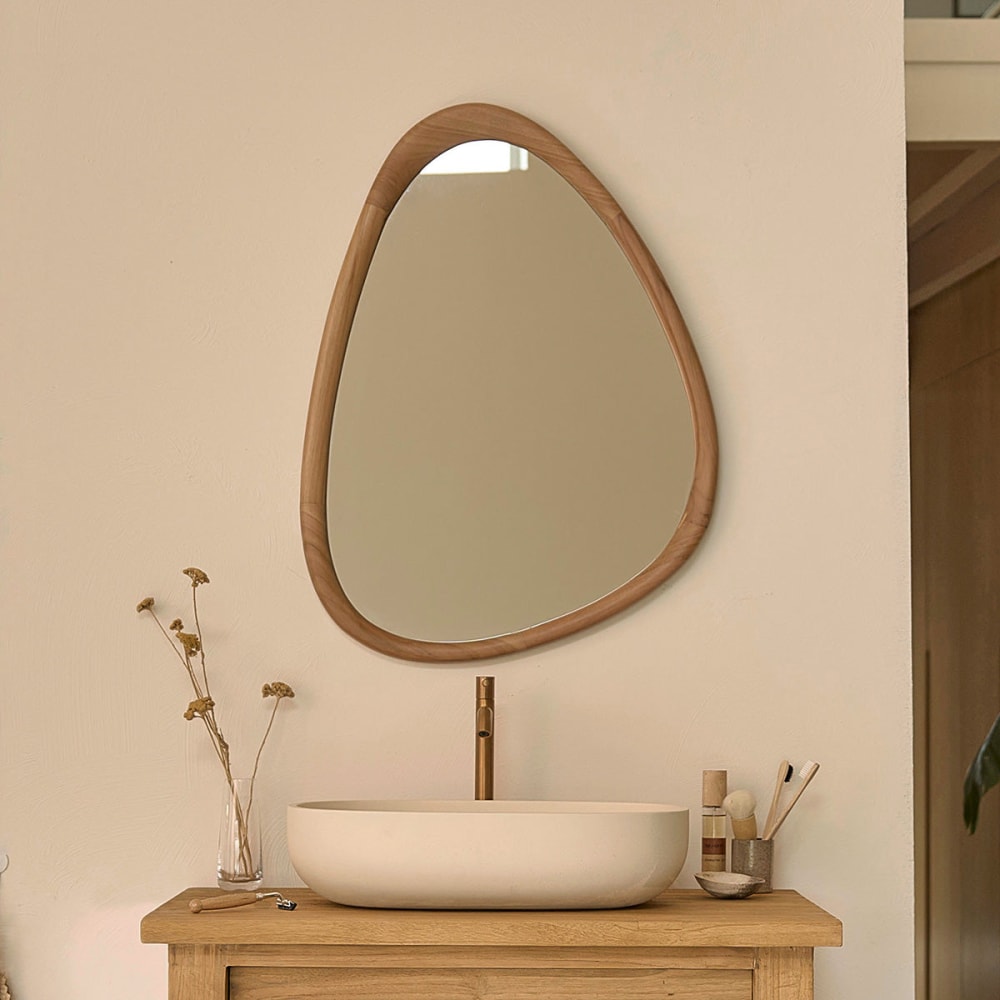 BERAH GETAH Organischer Spiegel aus massivem Teakholz 90 cm style modern Beige