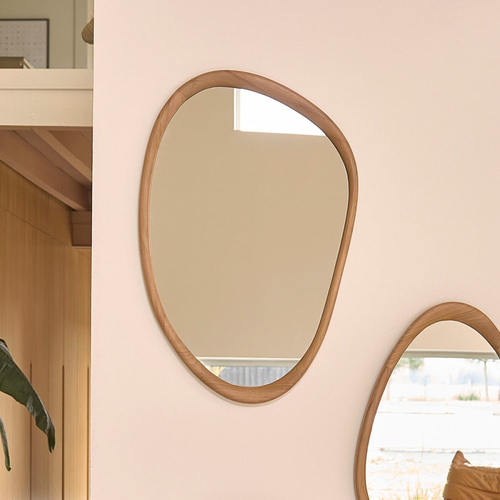 BERAH GETAH Organischer Spiegel aus massivem Teakholz 90 cm style modern Beige