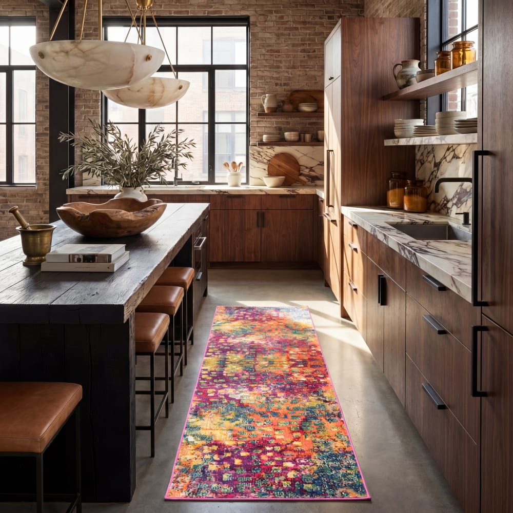 Tapis contemporain en polypropylène rose/or, 66 x 183 cm — vue 3