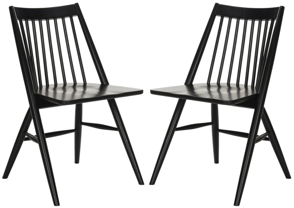 Ensemble de 2 chaises de salle à manger en bois d'hévéa, noir Ensemble de 2 chaises de salle à manger en bois d'hévéa, noir