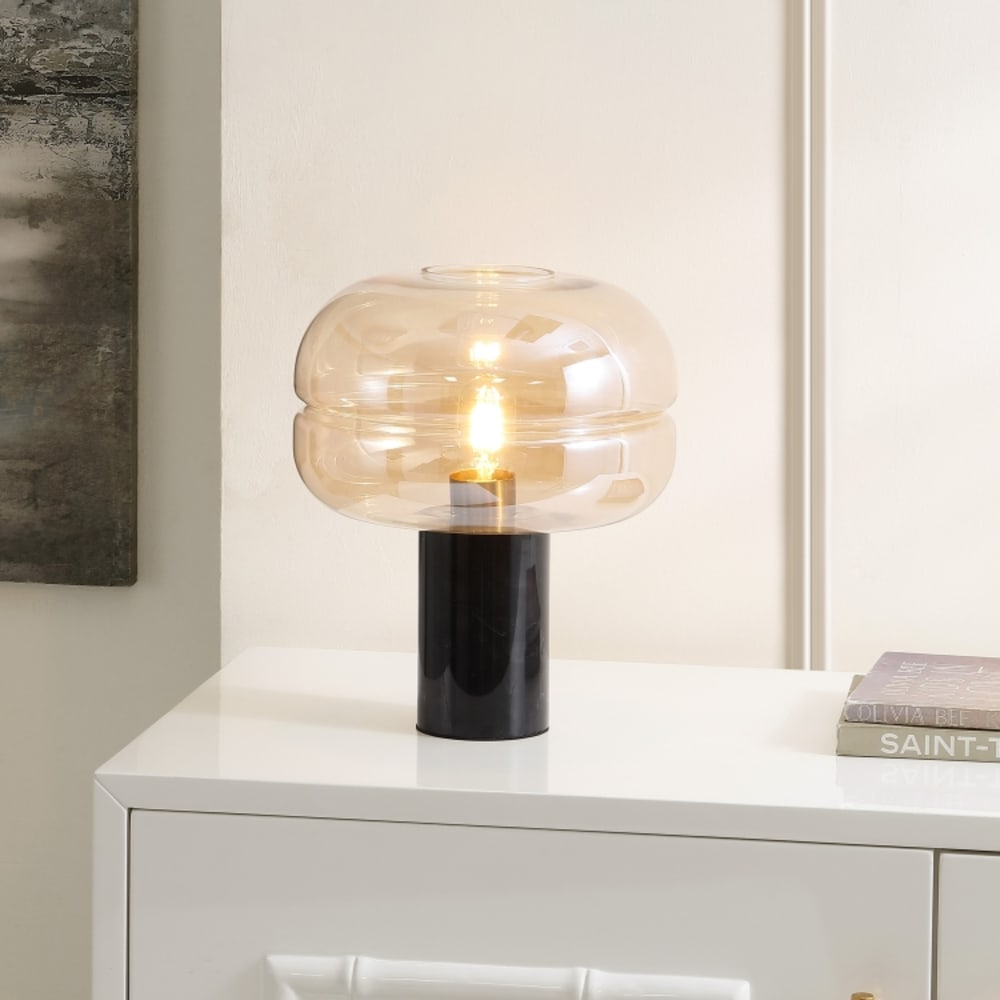 Lampe de table en marbre/verre/fer, noir — vue 4