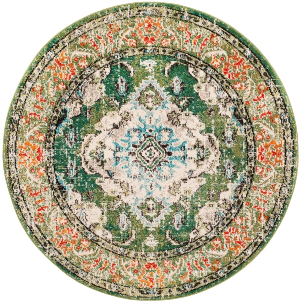 Tapis bohème chic en polypropylène vert/bleu, 91 cm