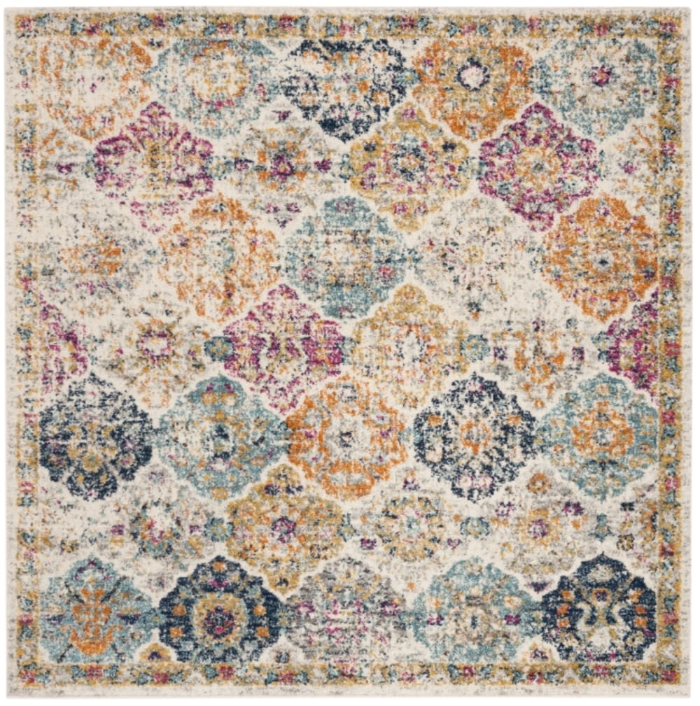 Tapis chic moderne en polypropylène beige/multicolore, 122 x 122 cm