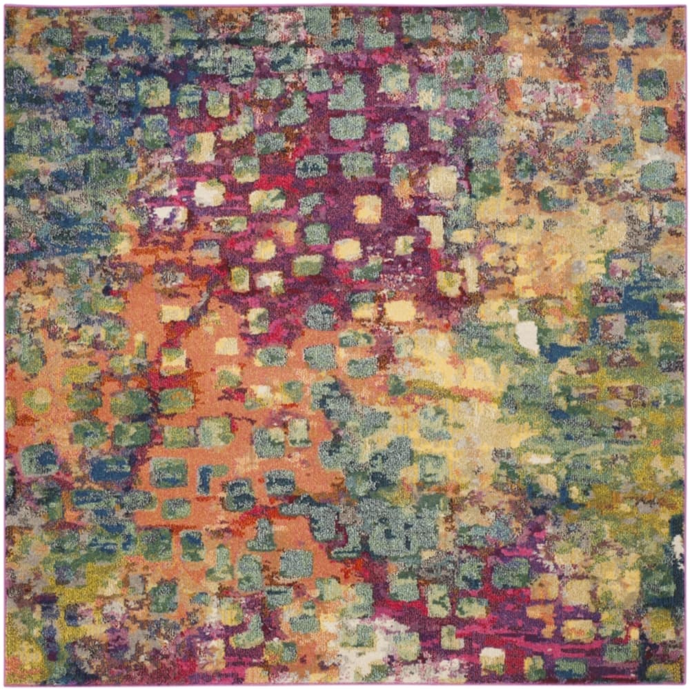 Tapis bohème chic en polypropylène rose/multicolore, 201 x 201 cm