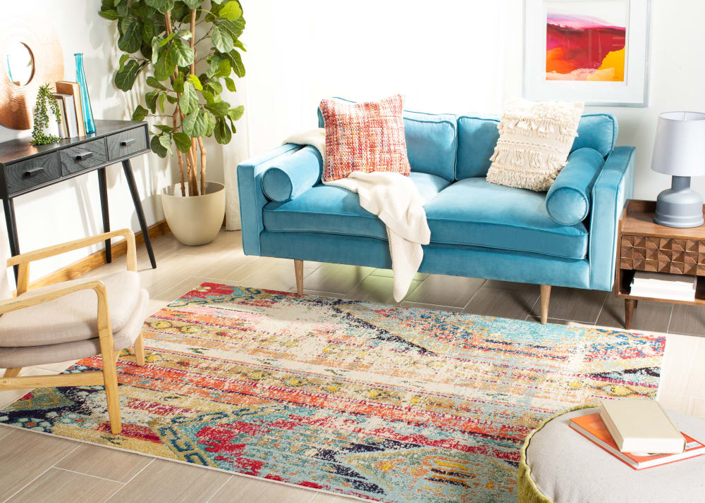 Tapis contemporain en polypropylène bleu/orange, 160 x 229 cm — vue 3