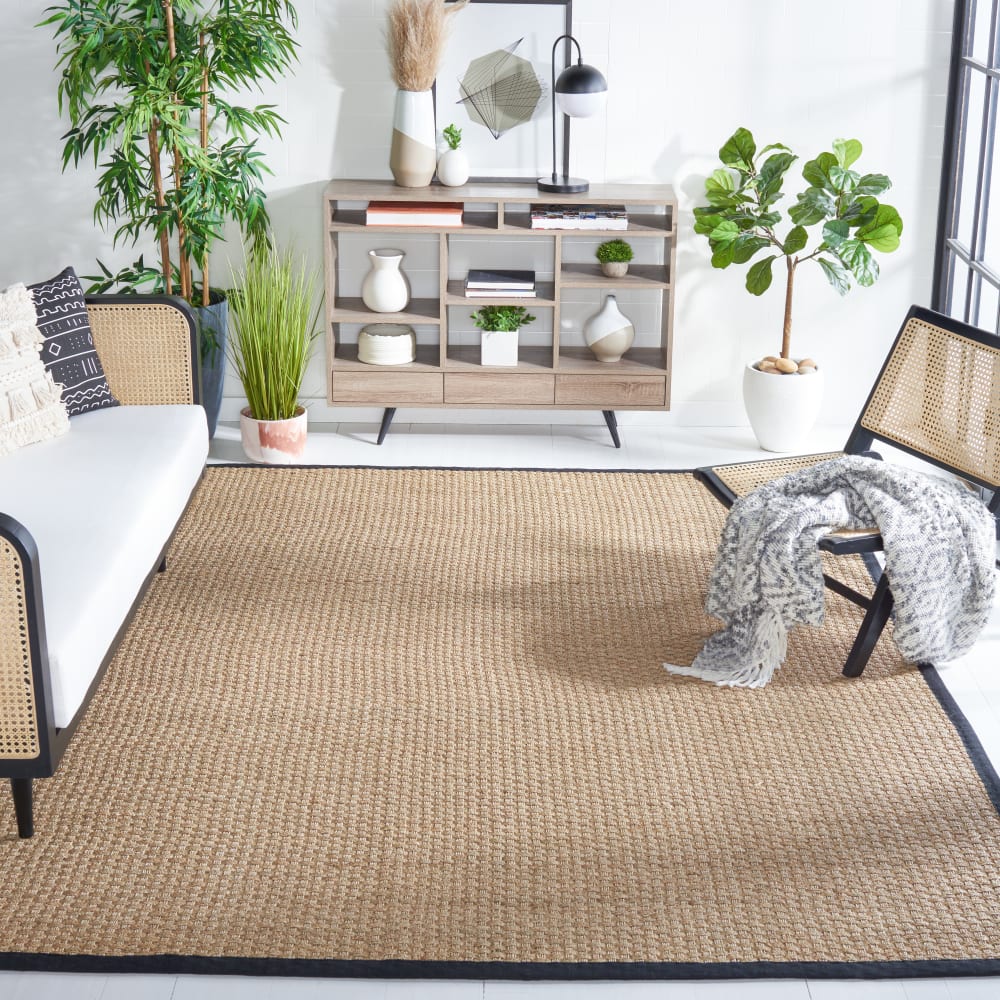 Tapis fibre naturelle en herbiers marins beige/noir, 91 x 91 cm — vue 4