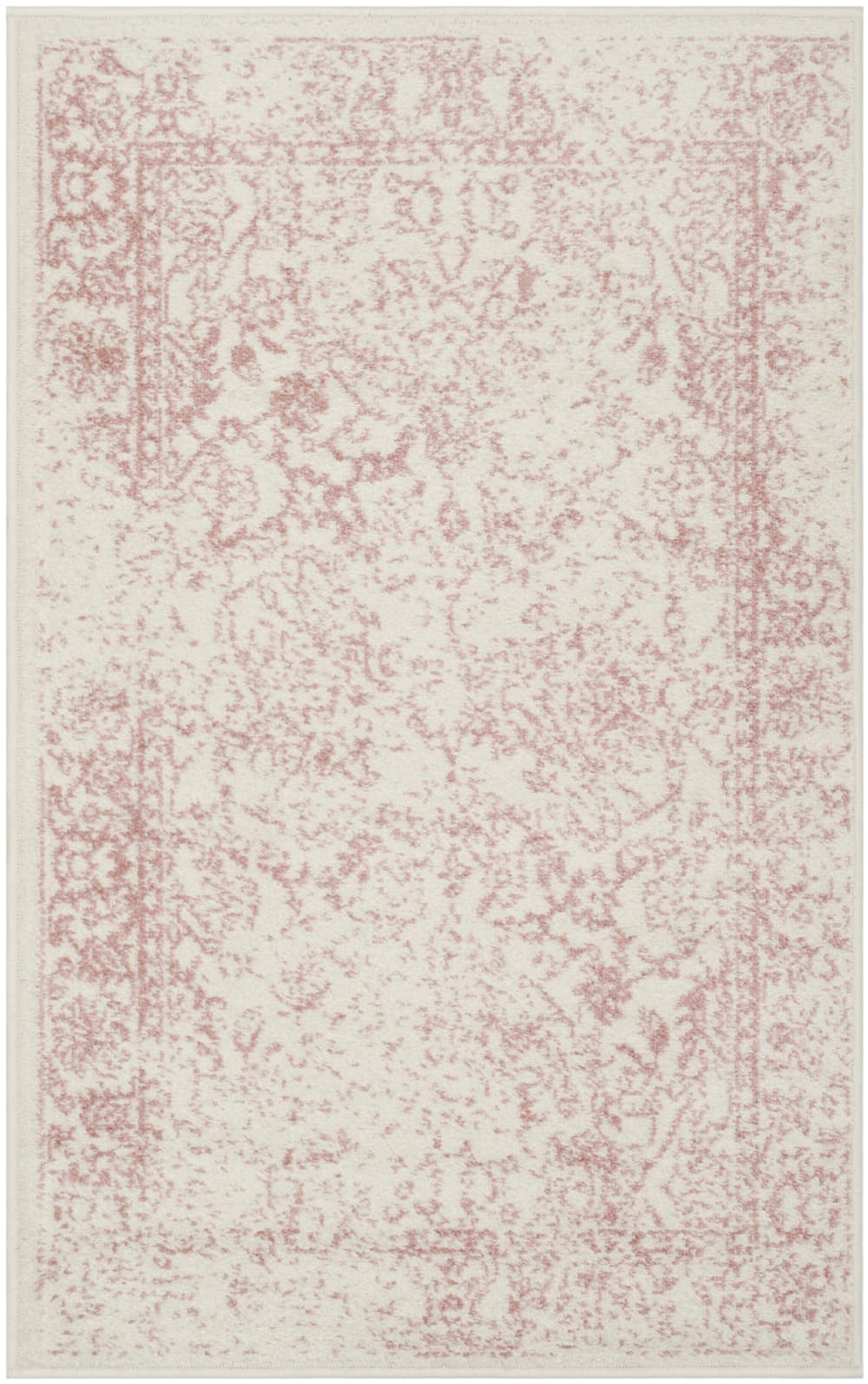 Tapis vintage patiné en polypropylène blanc/rose, 76 x 122 cm