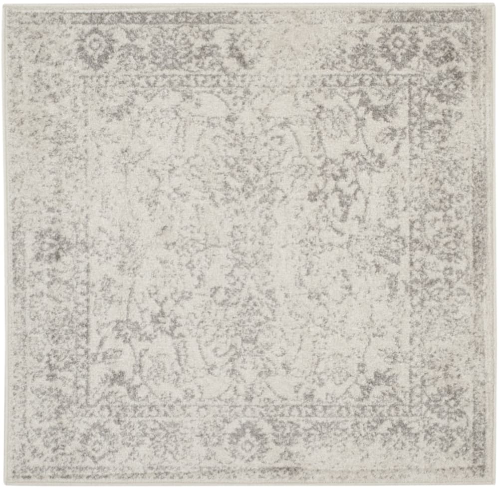 Tapis vintage patiné en polypropylène blanc/argent, 152 x 152 cm