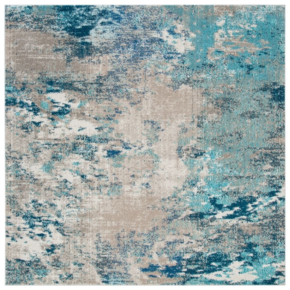 Tapis contemporain en polypropylène bleu/beige, 122 x 122 cm
