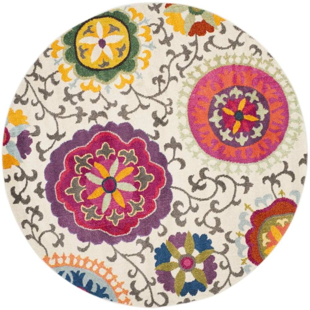 Tapis bohème chic en polypropylène blanc/multicolore, 201 cm