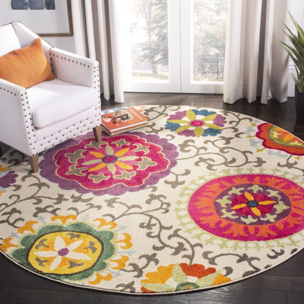 Tapis bohème chic en polypropylène blanc/multicolore, 201 cm — vue 3