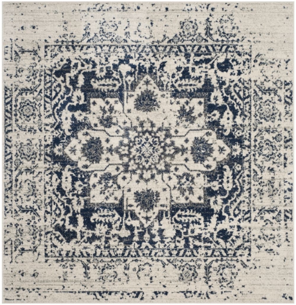 Tapis chic moderne en polypropylène beige/bleu, 122 x 122 cm