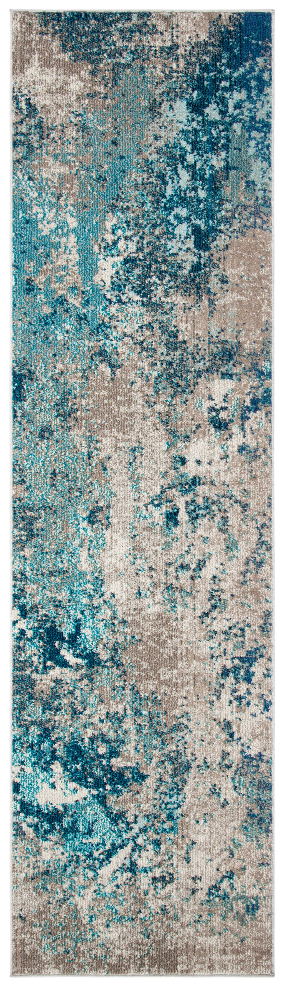 Tapis contemporain en polypropylène bleu/beige, 61 x 244 cm