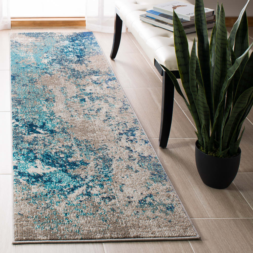 Tapis contemporain en polypropylène bleu/beige, 61 x 244 cm — vue 4