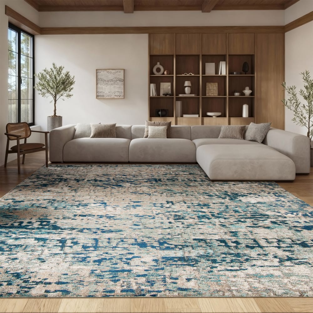Tapis contemporain en polypropylène gris/bleu, 244 x 305 cm — vue 3