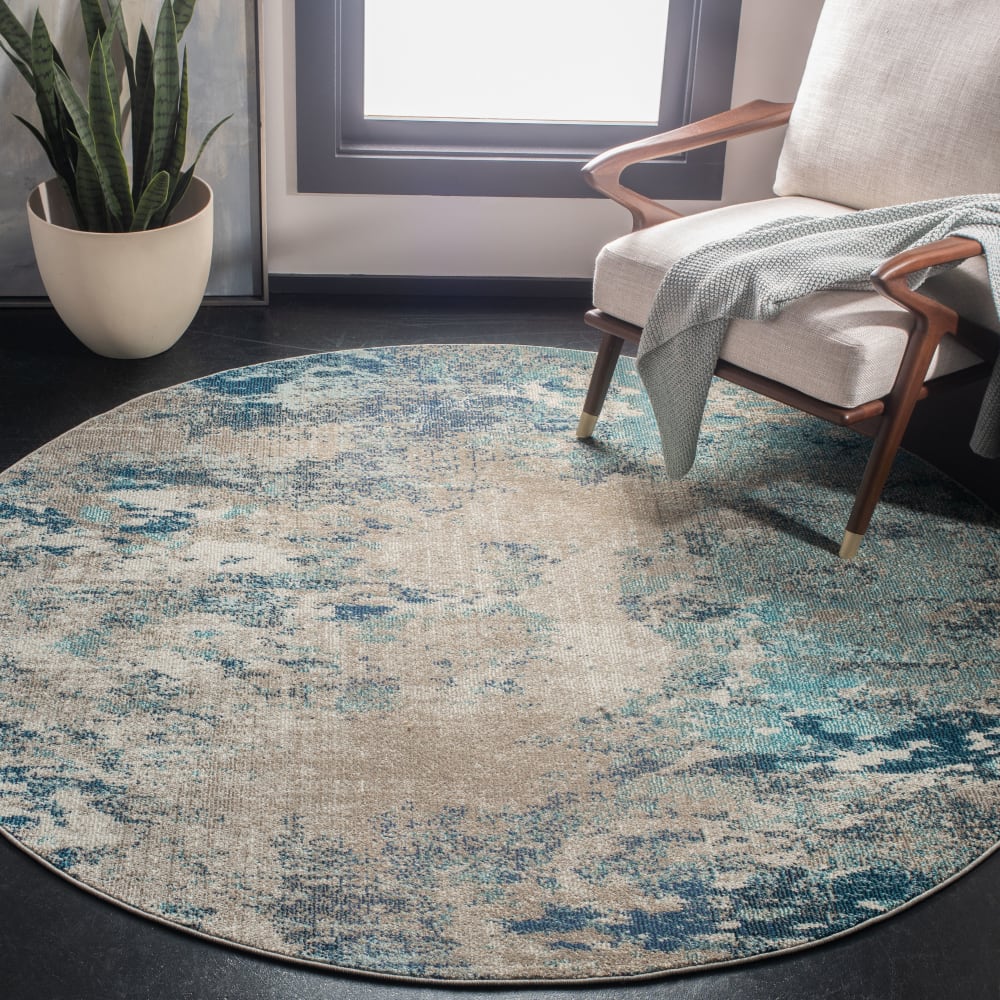 Tapis contemporain en polypropylène bleu/beige, 201 cm — vue 3