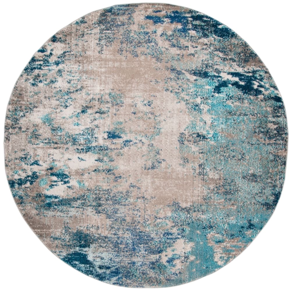 Tapis Rond Polypropylène Bleu/Beige 91 X 91 cm