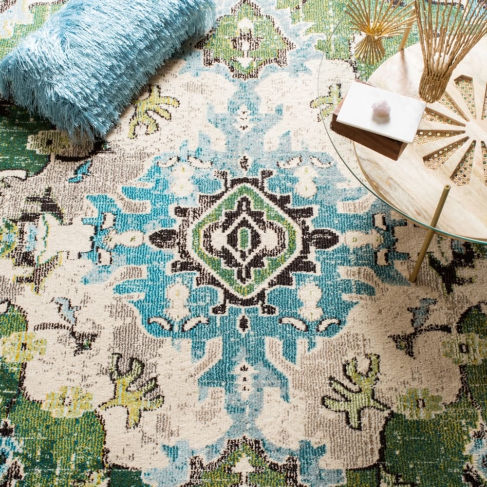 Tapis bohème chic en polypropylène vert/bleu, 66 x 305 cm — vue 3