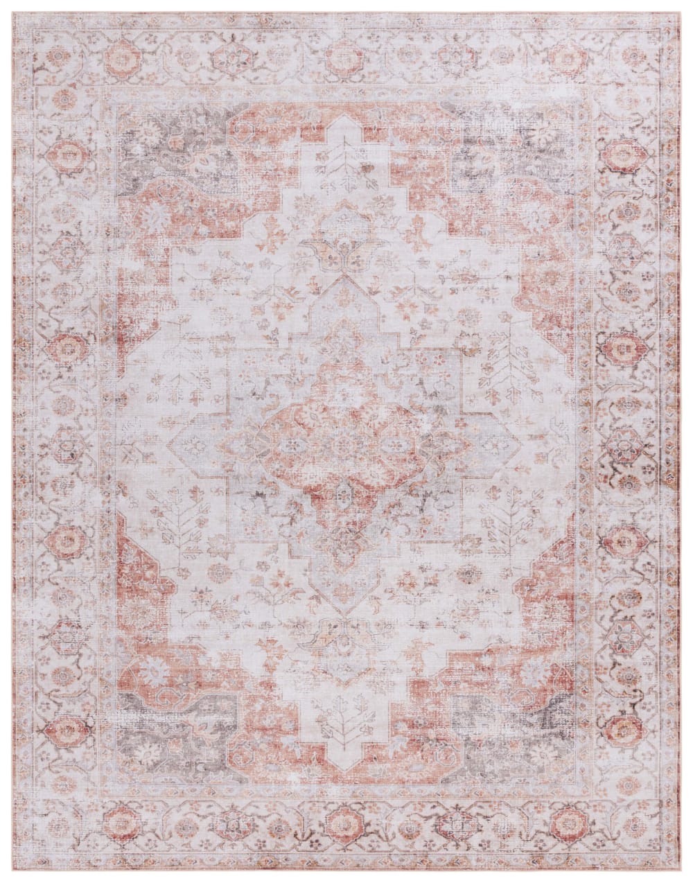 Tapis traditionnel en polyester gris/orange, 274 x 366 cm