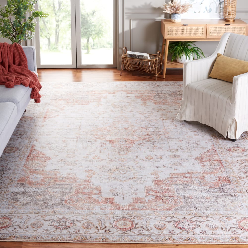 Tapis traditionnel en polyester gris/orange, 274 x 366 cm — vue 4
