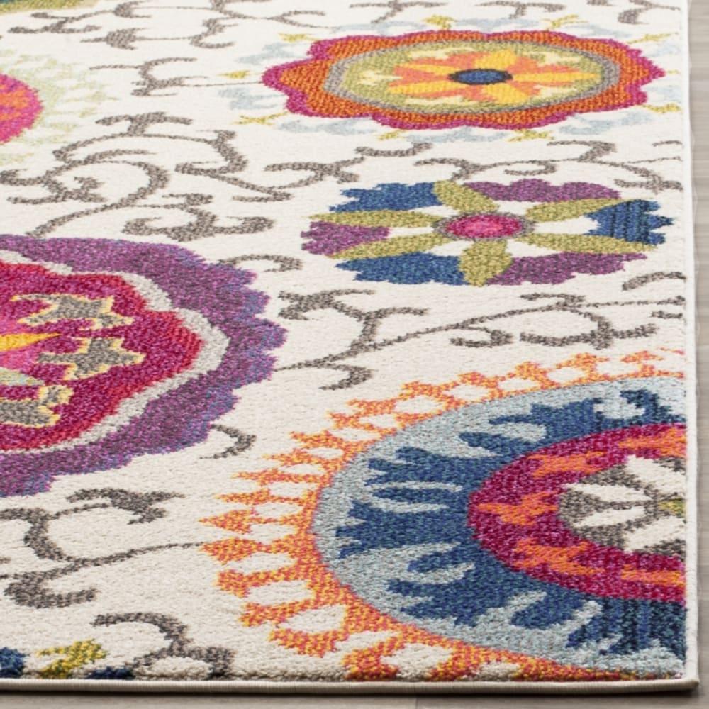 Tapis bohème chic en polypropylène blanc/multicolore, 201 x 201 cm — vue 4