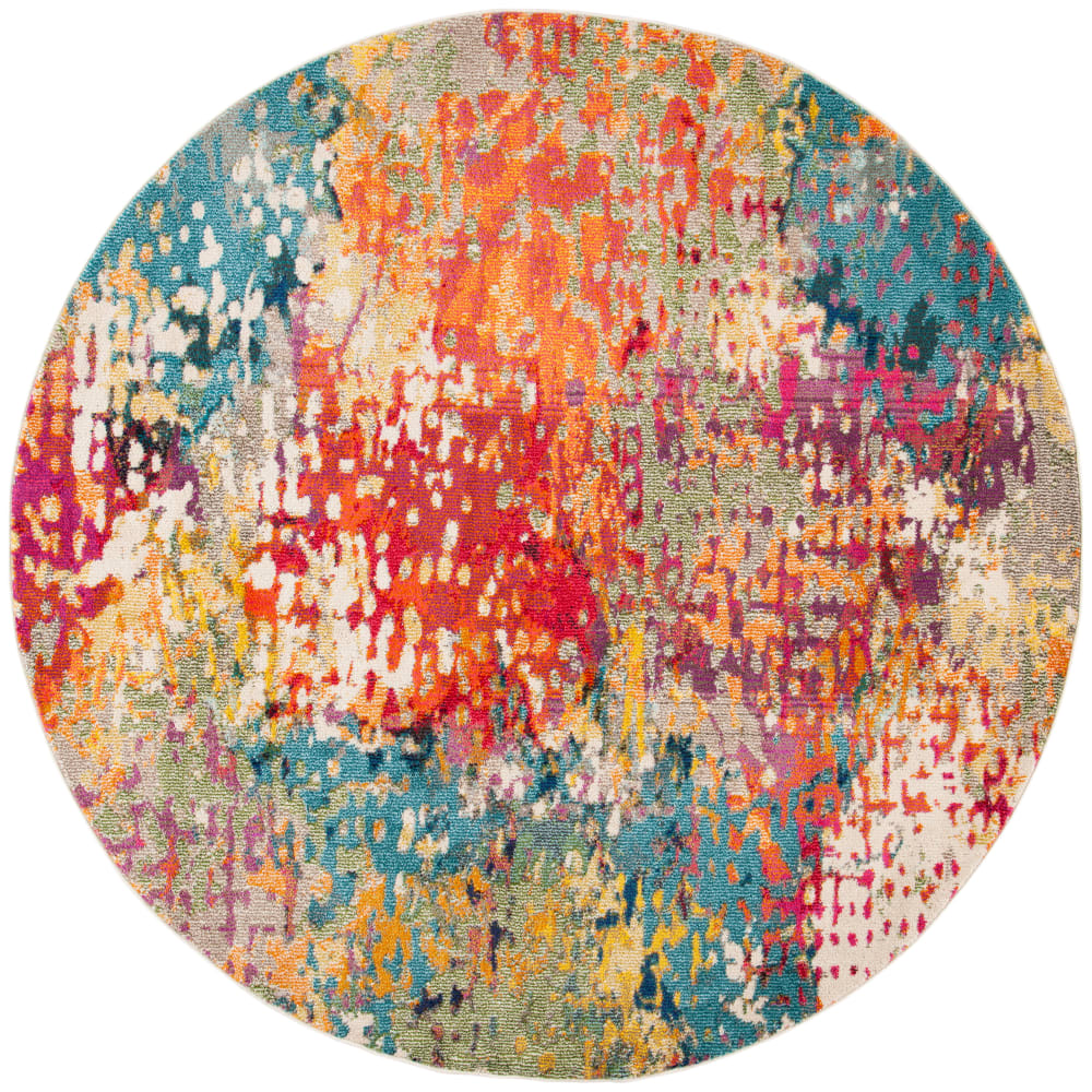 Tapis contemporain en polypropylène blanc/multicolore, 183 cm