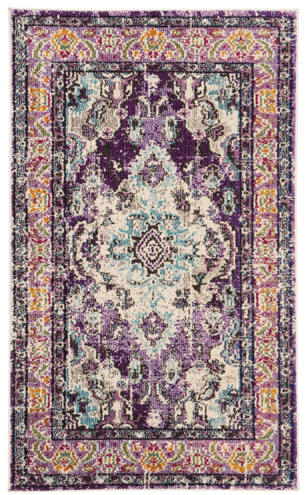 Tapis bohème chic en polypropylène violet/bleu, 91 x 152 cm