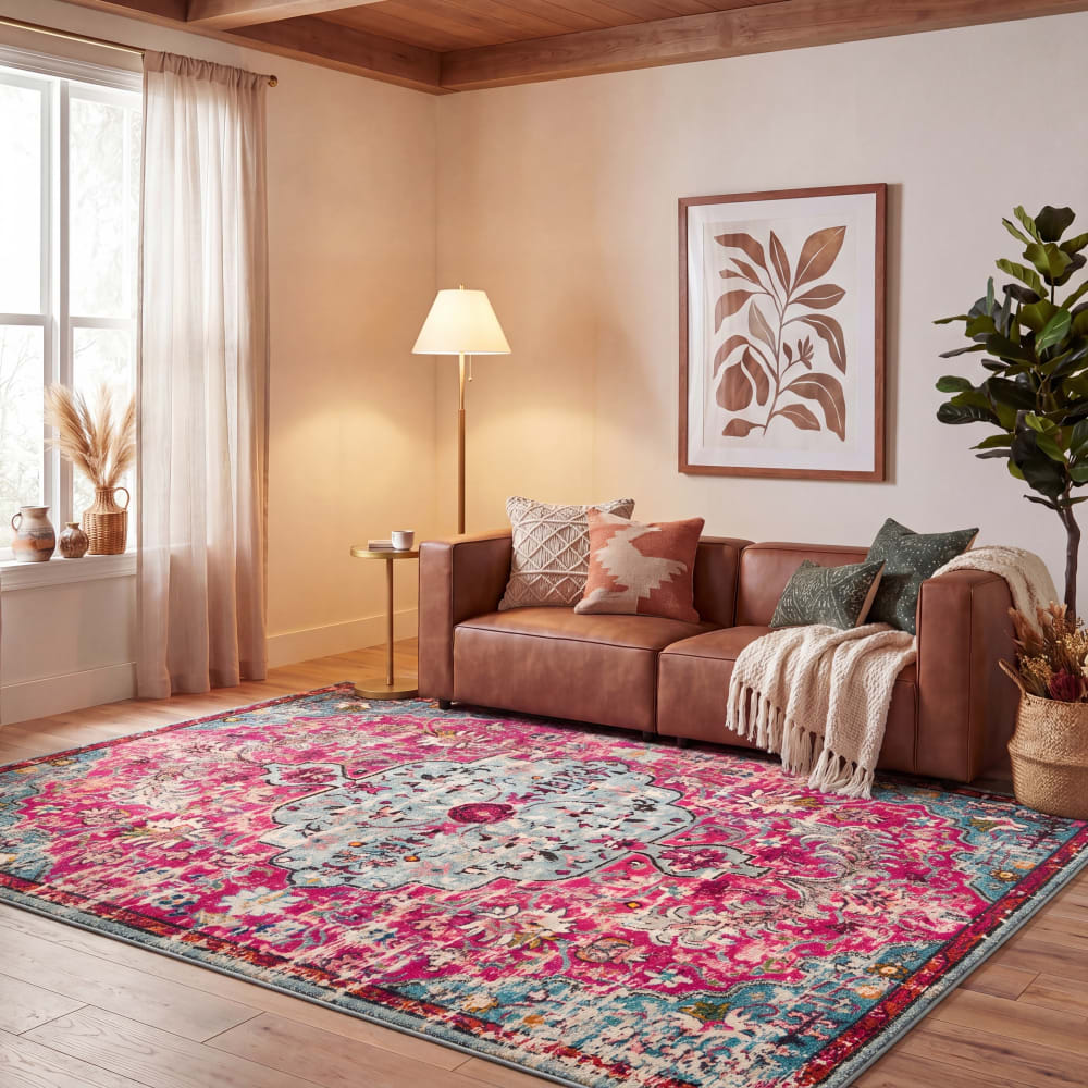 Safavieh Übergangsphase Polypropylen-Teppich in Rosa/Blau, 244 x 305 cm style vintage Rosa Pp - Polypropylen
