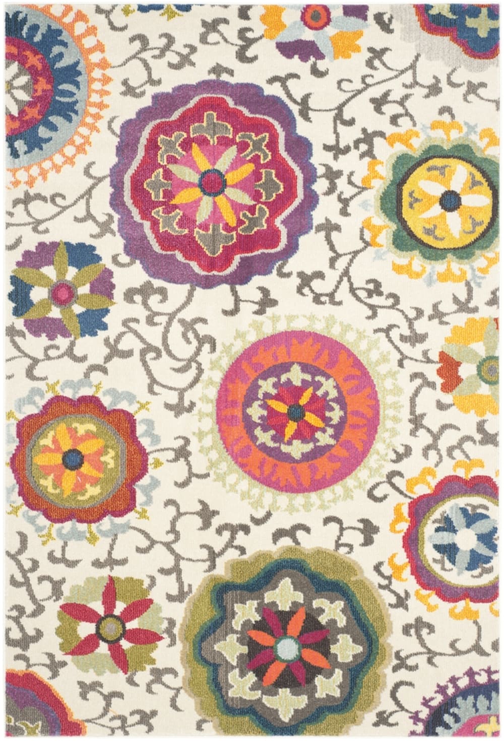 Tapis bohème chic en polypropylène blanc/multicolore, 235 x 305 cm