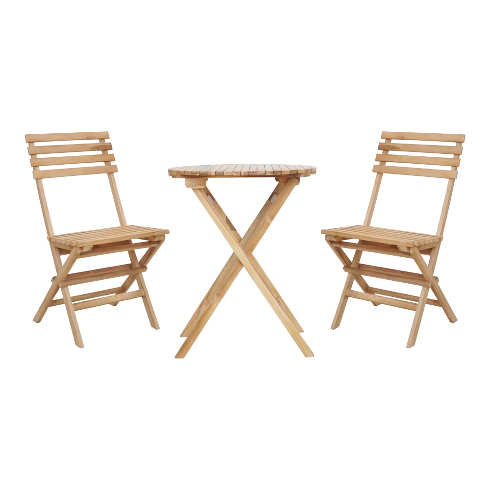 Table bistrot avec 2 chaises, 100% teck, marron