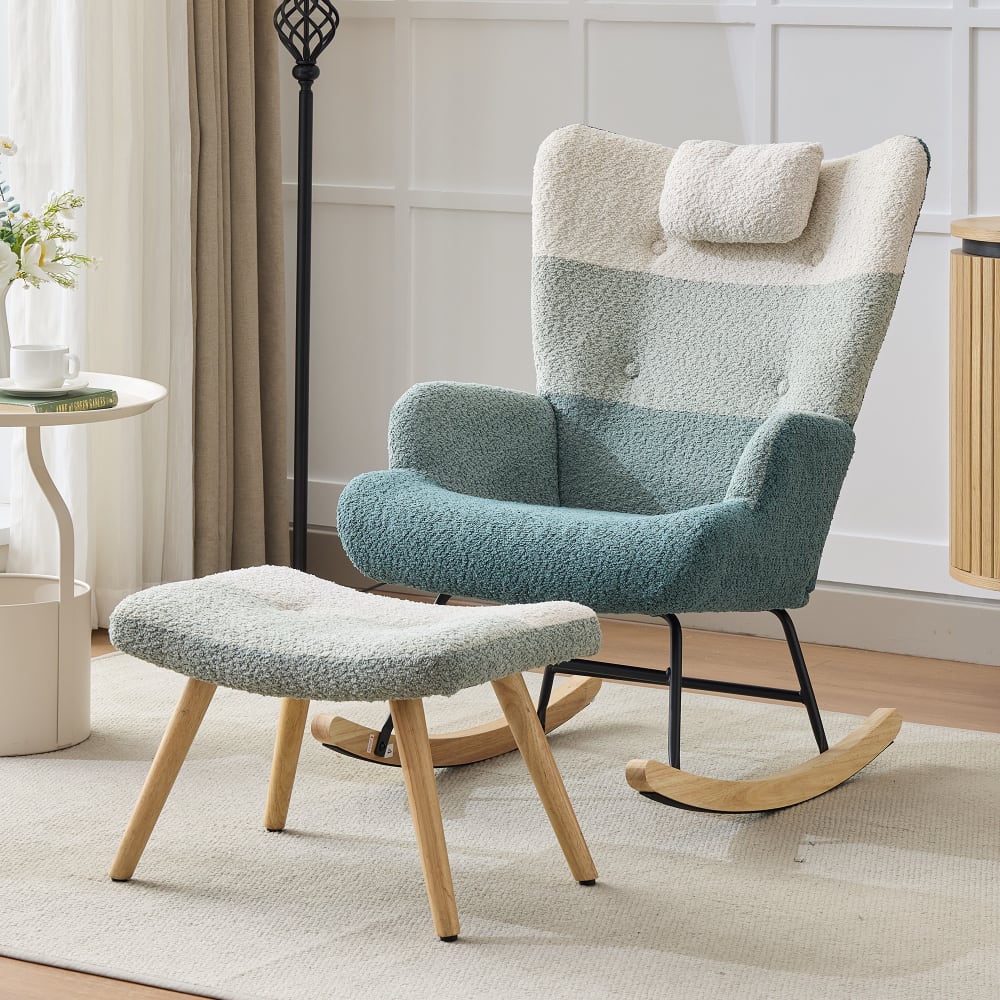 Fauteuil à bascule tissu bouclette patchwork coloré à rayure