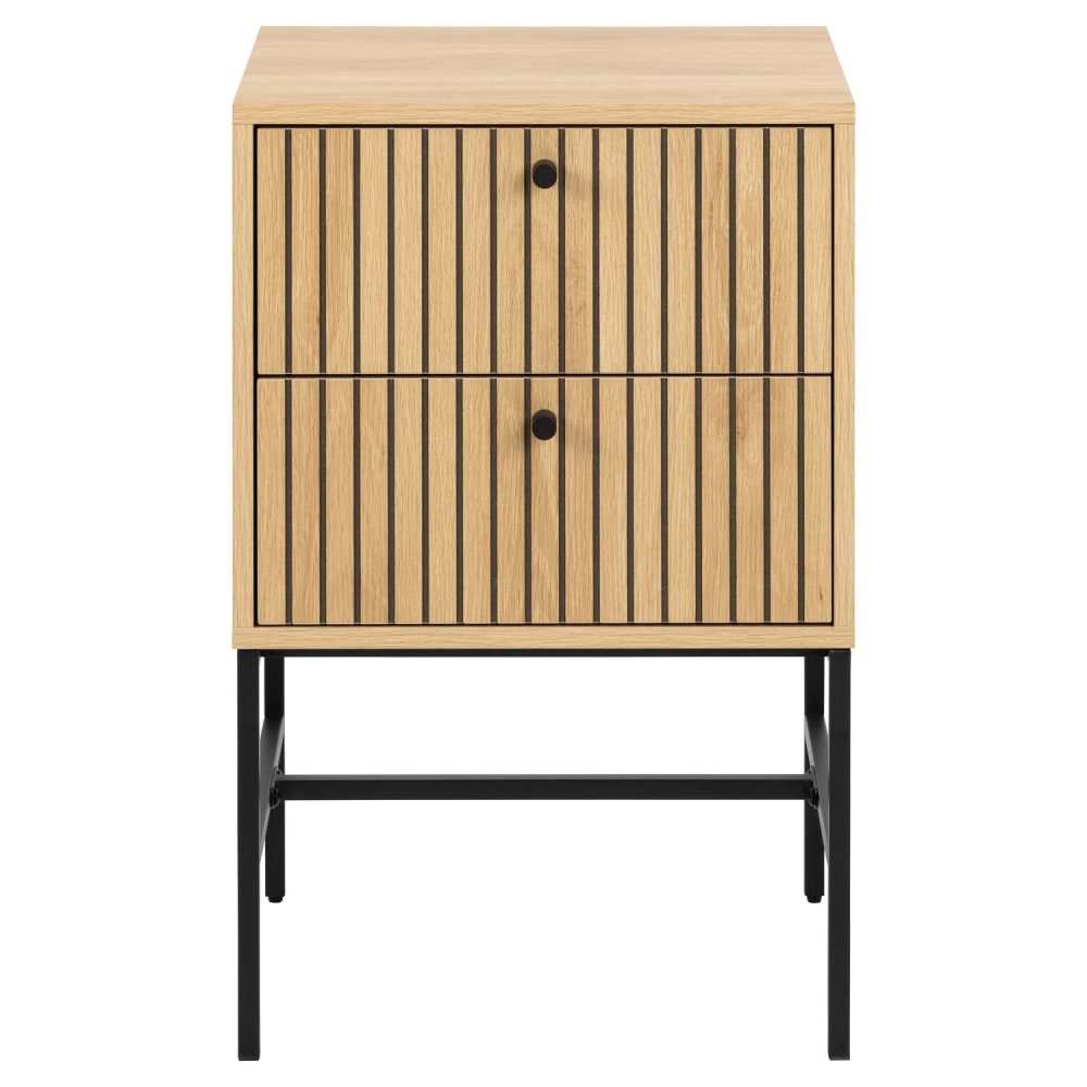 Table de chevet rectangulaire 2 tiroirs effet tasseaux Beige