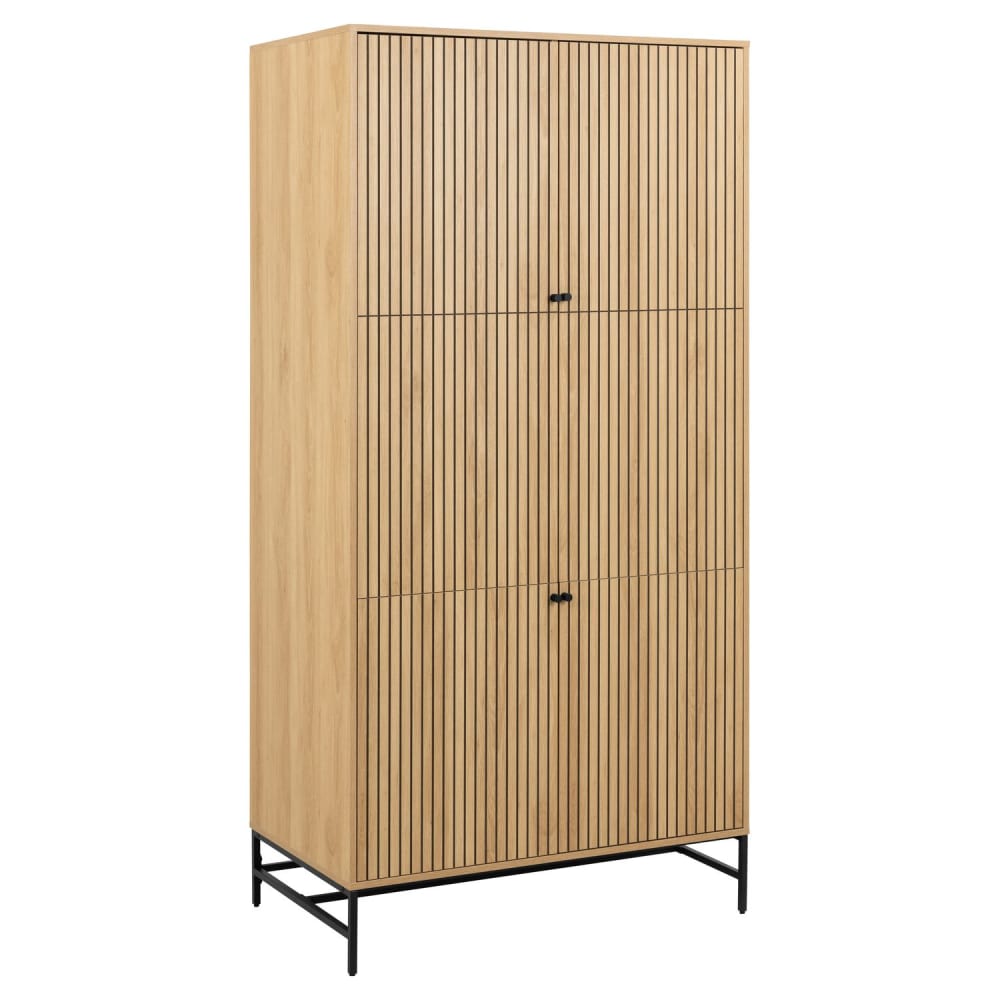 Armoire 4 portes et 6 étagères effet tasseaux beige Armoire 4 portes et 6 étagères effet tasseaux beige