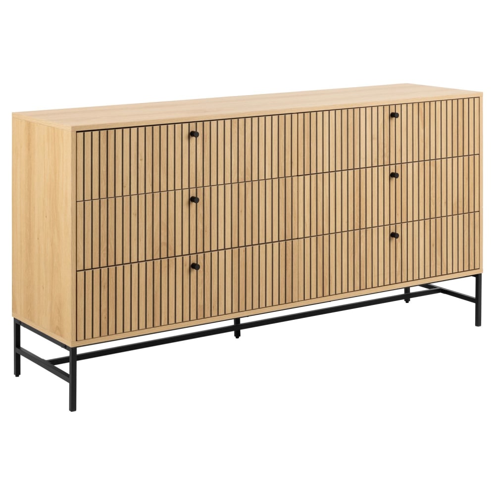 Commode rectangulaire 6 tiroirs effet tasseaux Beige