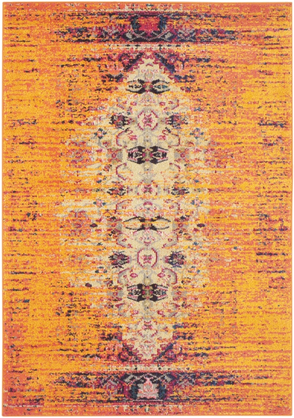Tapis bohème chic en polypropylène orange/multicolore, 91 x 152 cm