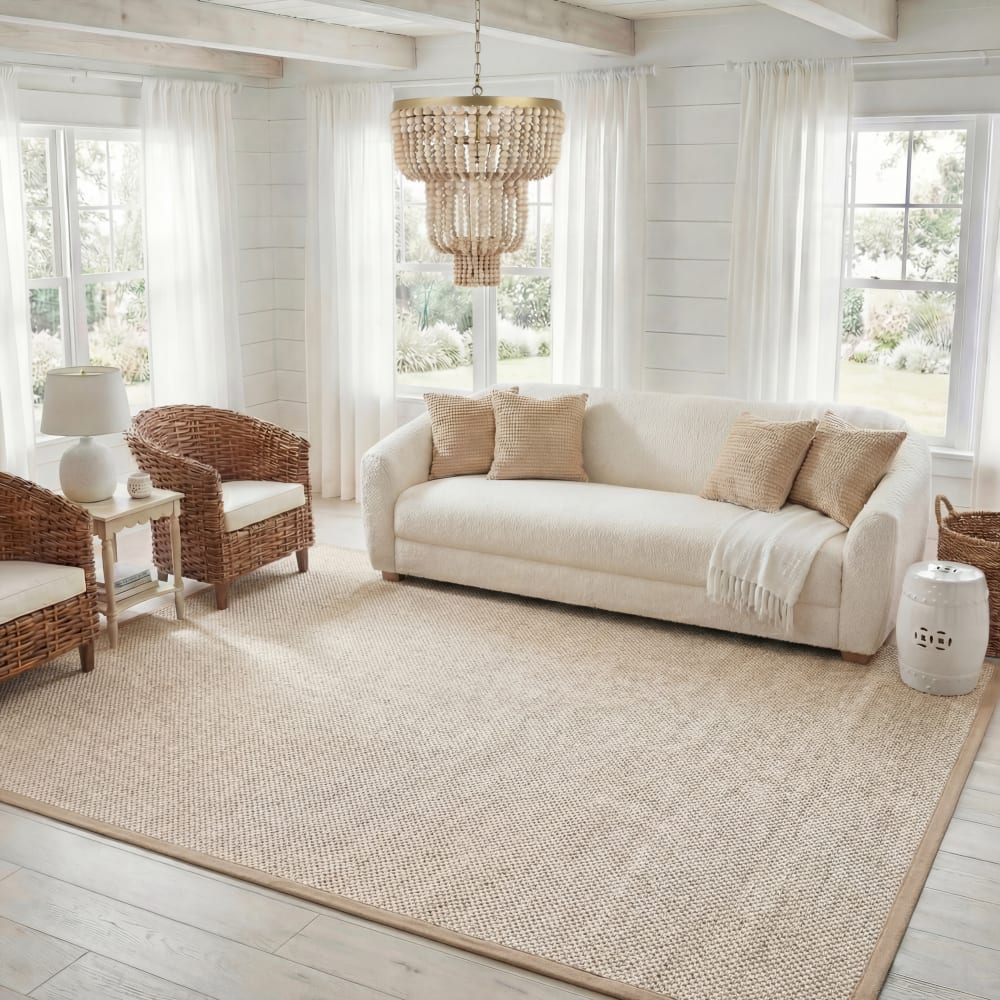 Tapis fibre naturelle en sisal blanc/beige, 91 x 91 cm — vue 3