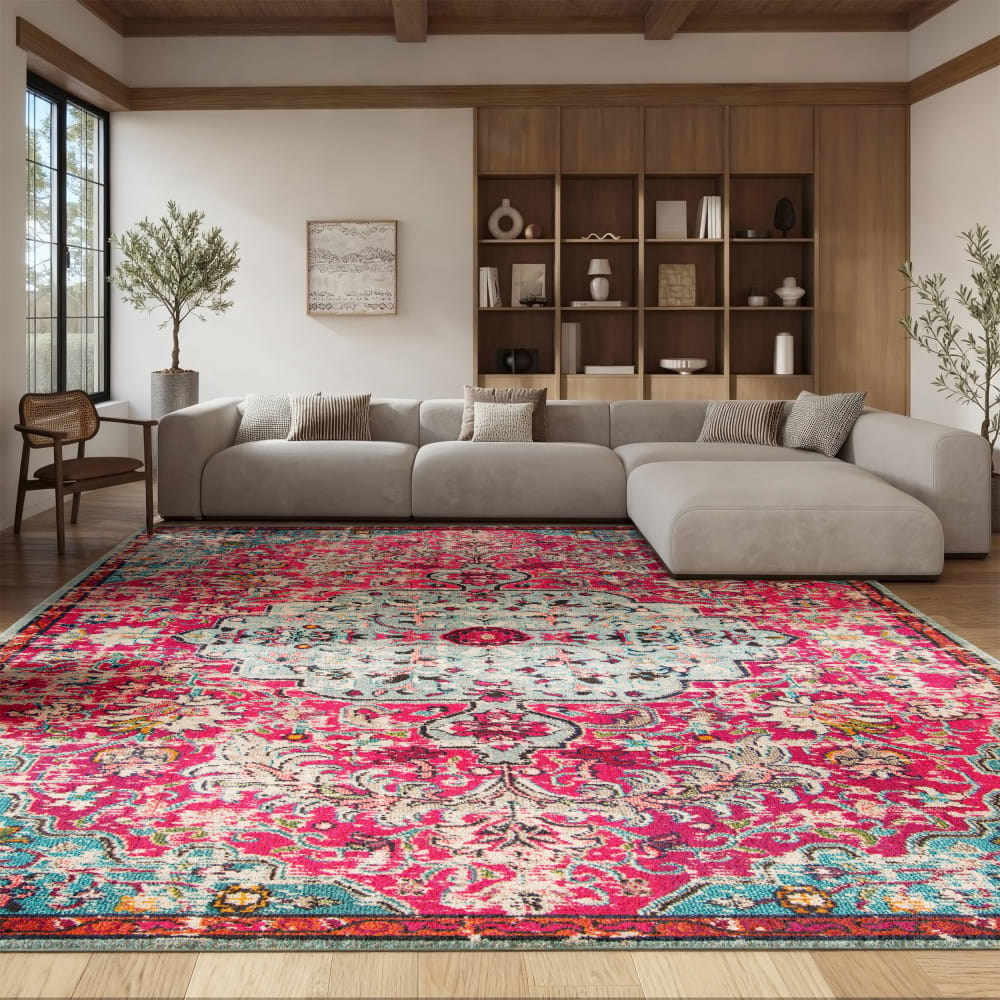 Tapis de transition en polypropylène rose/bleu, 201 x 201 cm — vue 3