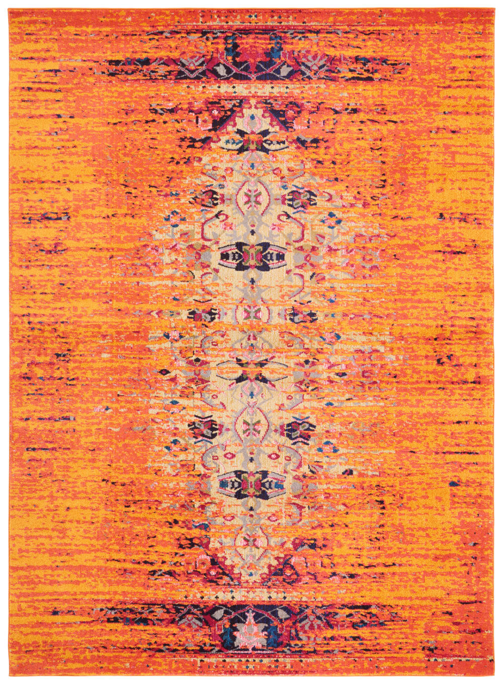 Tapis bohème chic en polypropylène orange/multicolore, 235 x 335 cm