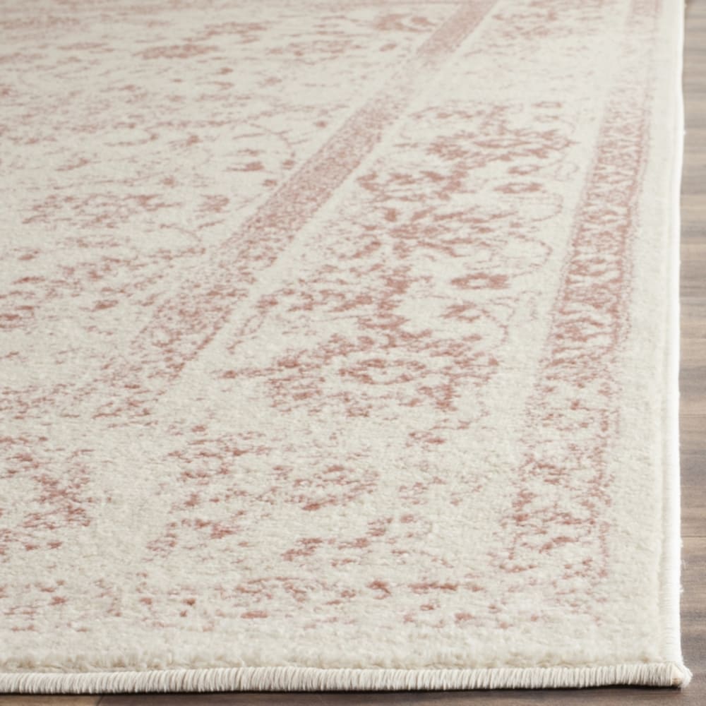 Tapis vintage patiné en polypropylène blanc/rose, 213 x 213 cm — vue 4