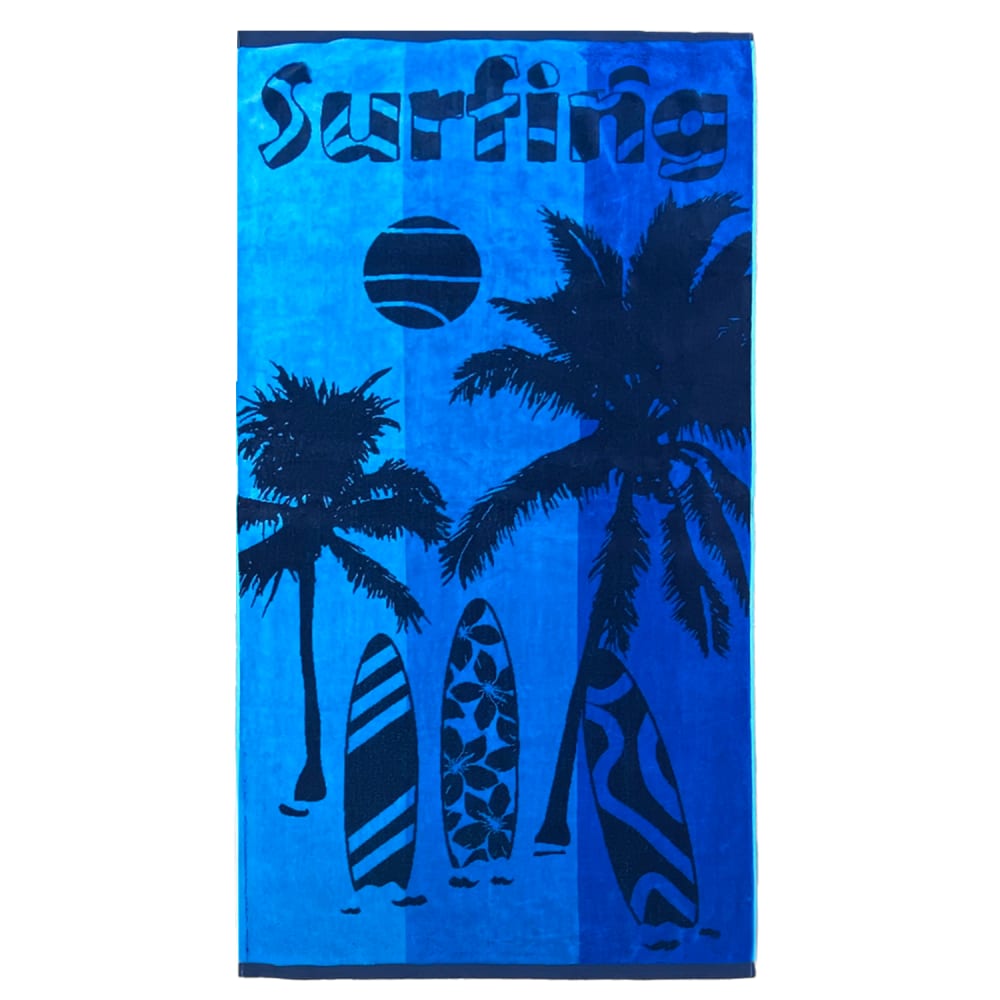 Serviette de plage éponge Velours Jacquard Bleu    Lombok 90x170