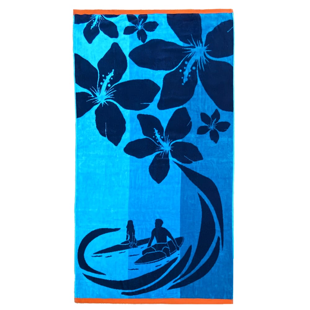 Serviette de plage éponge Velours Jacquard Bleu    Coolsurf  90x170