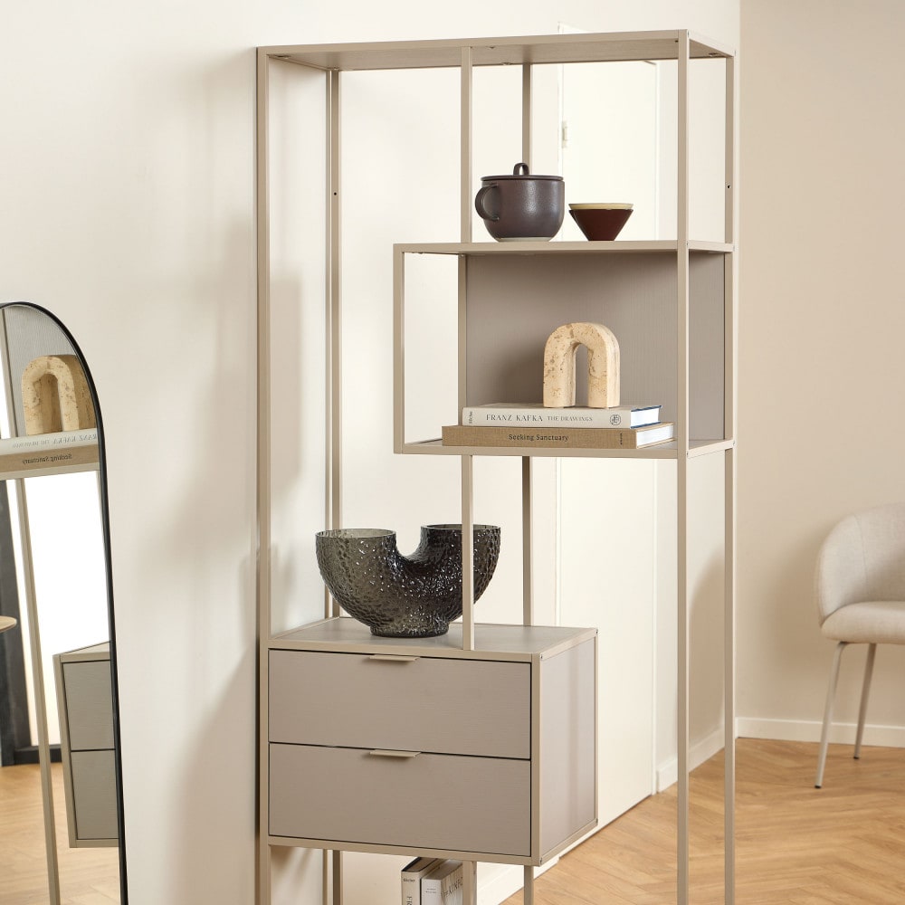 Étagère 2 tiroirs en métal h185cm - beige
