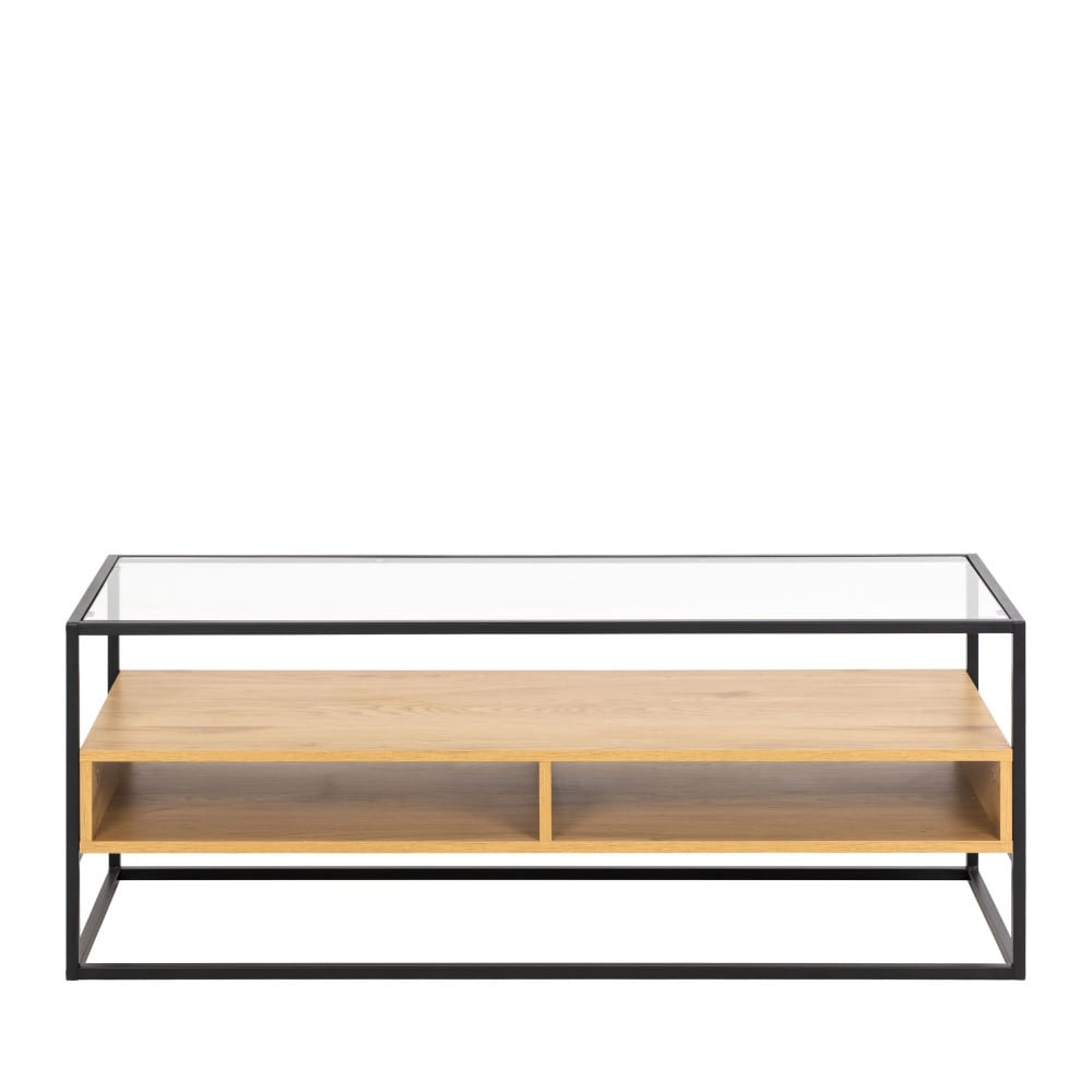 Meuble TV en verre, bois et métal L120cm - Bois clair