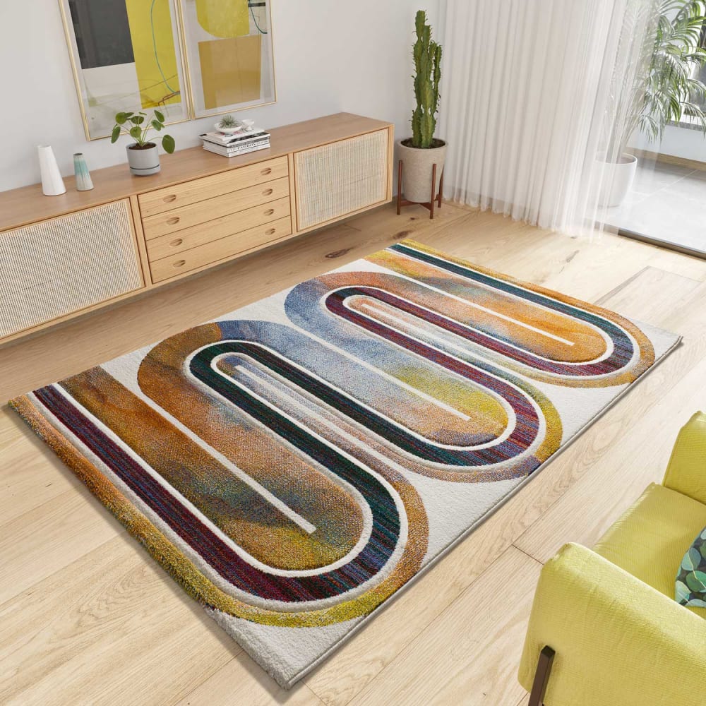 Tapis géométrique beige/multicolore 120x170 cm — vue 3